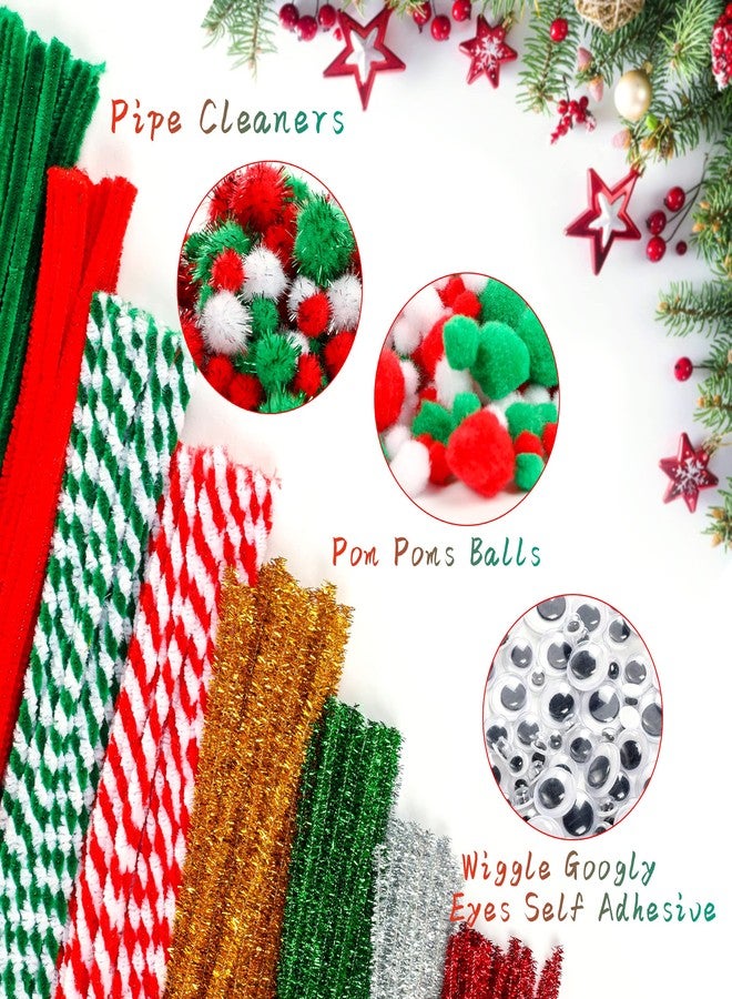CVNDKN Christmas Pipe Cleaners,700 Pcs Pipe Cleaners Craft Set Including 200 Pcs Pipe Cleaners,400 Pcs Pom Poms Balls,100Pcs Wiggle Googly Eyes Self Adhesive Suitable for Home&School DIY Art Crafts - Image 2