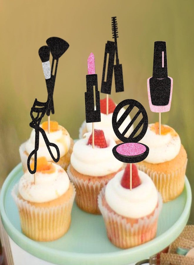Ercadio 24Pcs Glitter Makeup Cupcake Toppers Mascara Lipstick Cupcake Picks Makeup Brushes Cosmetics Food Picks for Makeup Birthday Cupcake Decors Bridal Shower Bachelorette Party Supplies - Image 5