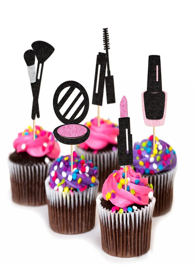 Ercadio 24Pcs Glitter Makeup Cupcake Toppers Mascara Lipstick Cupcake Picks Makeup Brushes Cosmetics Food Picks for Makeup Birthday Cupcake Decors Bridal Shower Bachelorette Party Supplies - Image 4