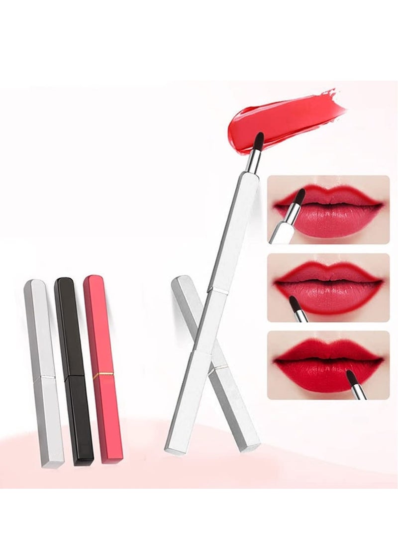KASTWAVE 3 Pcs Lip Brushes, Aluminum Tube Retractable Lip Brush, Ladies Makeup Lipstick Lip Gloss Applicator, Lipstick Brush Supplies for Beauty (Black+Silver+Red) - Image 1