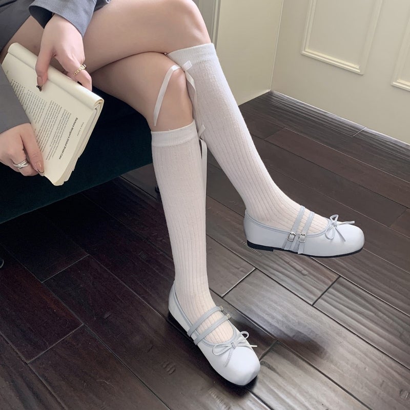 JIAIRUI French Satin Square Toe Bow Ballet Flat Shoes for Women - Image 4