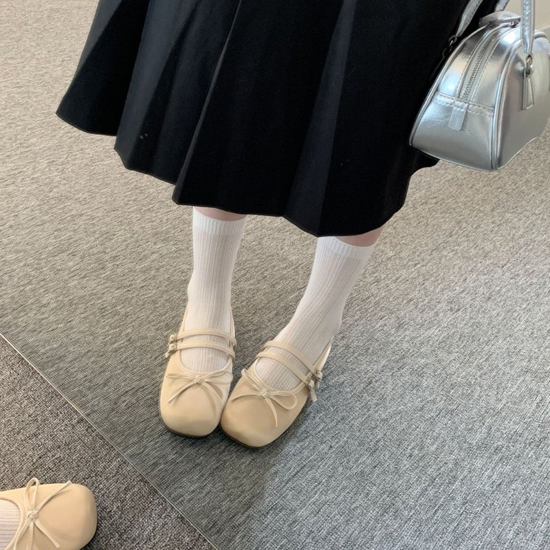 JIAIRUI French Satin Square Toe Bow Ballet Flat Shoes for Women - Image 3