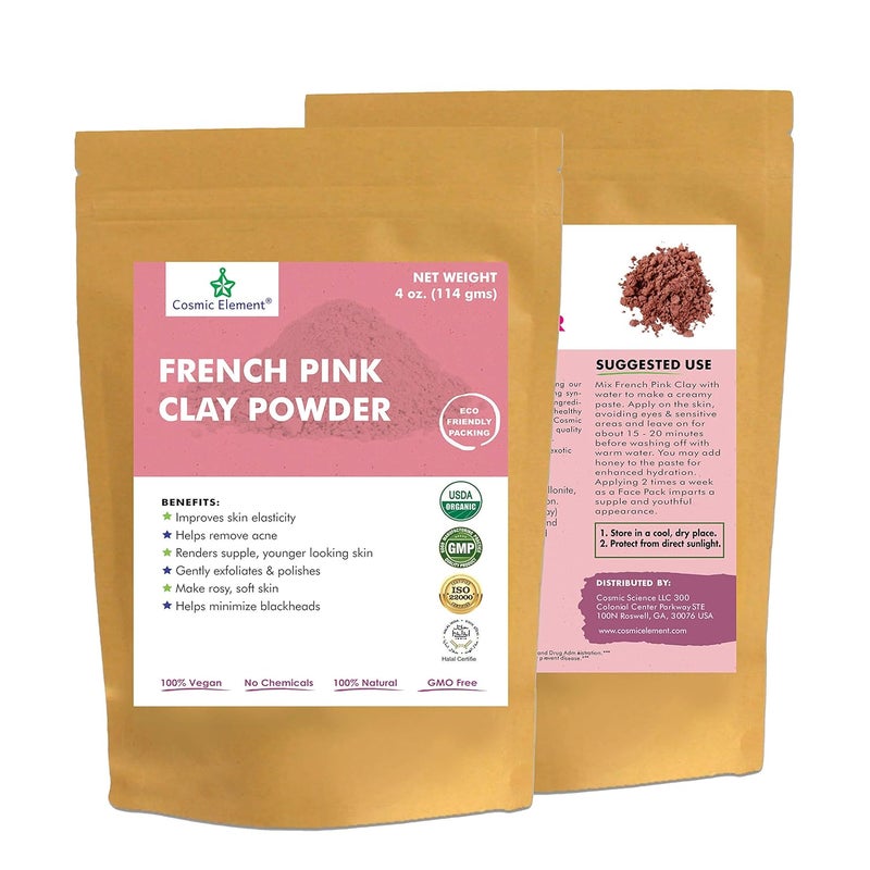cosmic element French Pink Clay Powder  Montmorillonite Healing Clay for Face Masks  Food Grade Face Mask Clay for Blackheads  Pore Cleansing  Organic Rose Pink Clay for All Skin Types  4 oz