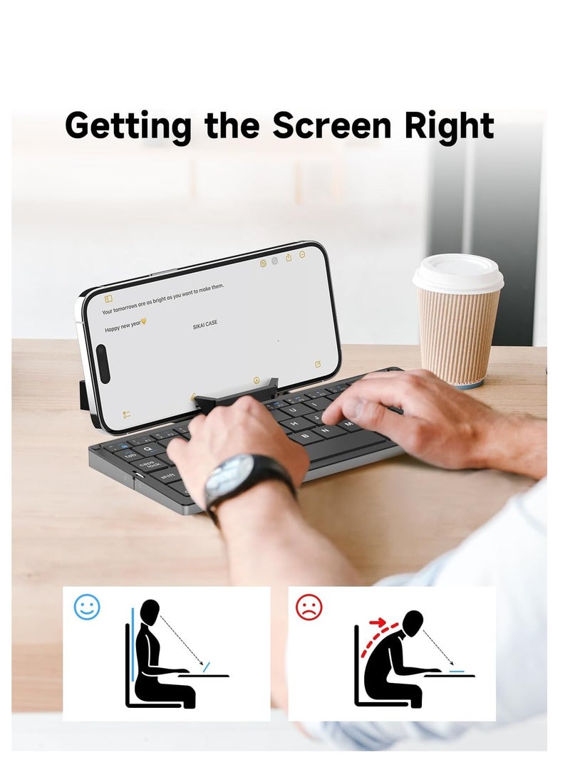 GULFLINK Mini Foldable Bluetooth Keyboard With Magnetic Stand, Aluminum Alloy Mini Quiet Folding Keyboard Android, Rechargeable Keyboard For Tablet, iPad, Phones Black - Image 3
