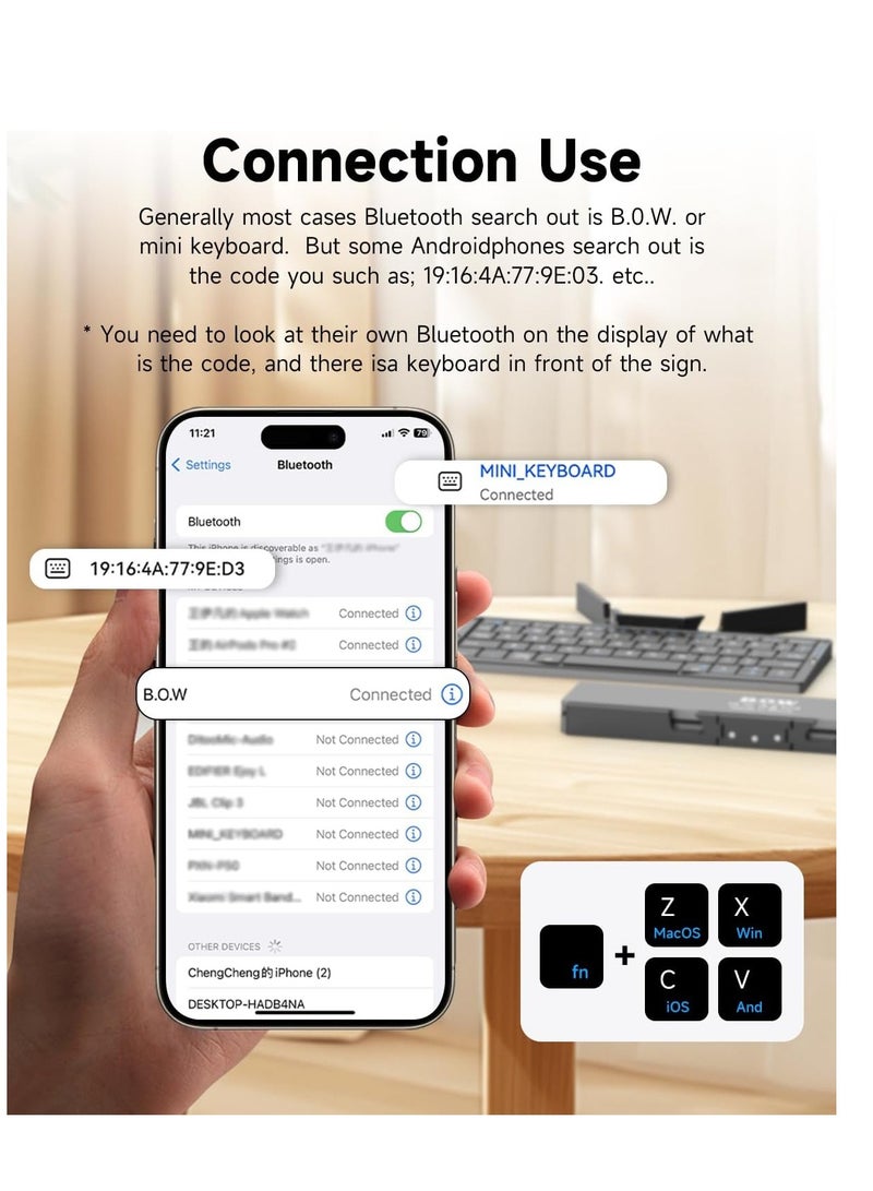 GULFLINK Mini Foldable Bluetooth Keyboard With Magnetic Stand, Aluminum Alloy Mini Quiet Folding Keyboard Android, Rechargeable Keyboard For Tablet, iPad, Phones Black - Image 5