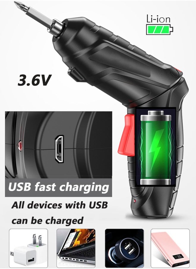NIBEMINENT - 47 Pcs Electric Screwdriver Set, Rechargeable Electric Power Screwdriver Set with Pivoting Handle & LED Light, Cordless Screwdriver Bit, USB Charging Cable, Carrying Case - Image 1