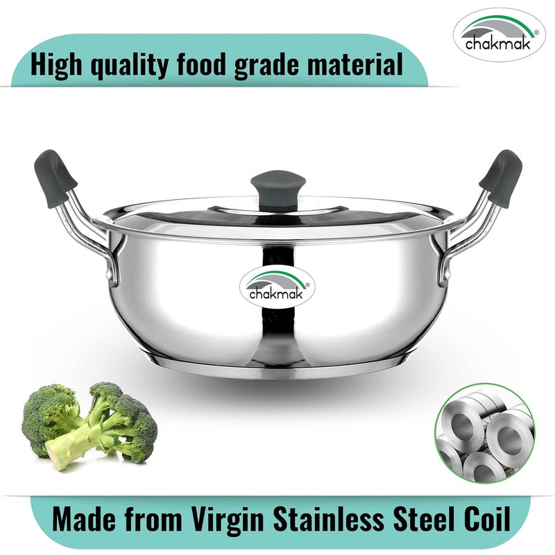 Chakmak Stainless Steel Rambo Induction Base Kadhai with Lid Silicon Handle 24 Cm - Image 5