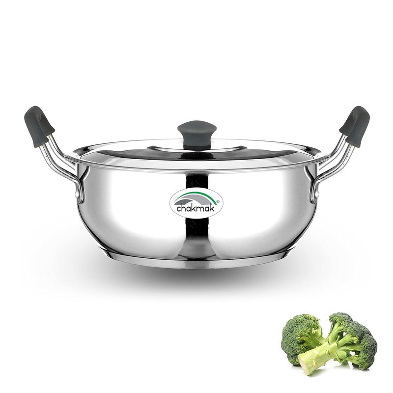 Chakmak Stainless Steel Rambo Induction Base Kadhai with Lid Silicon Handle 24 Cm - Image 1