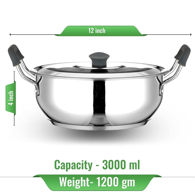 Chakmak Stainless Steel Rambo Induction Base Kadhai with Lid Silicon Handle 24 Cm - Image 4