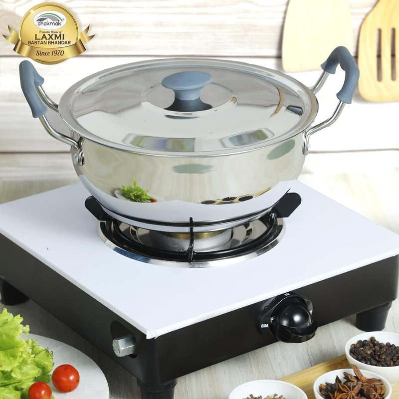Chakmak Stainless Steel Rambo Induction Base Kadhai with Lid Silicon Handle 24 Cm - Image 2