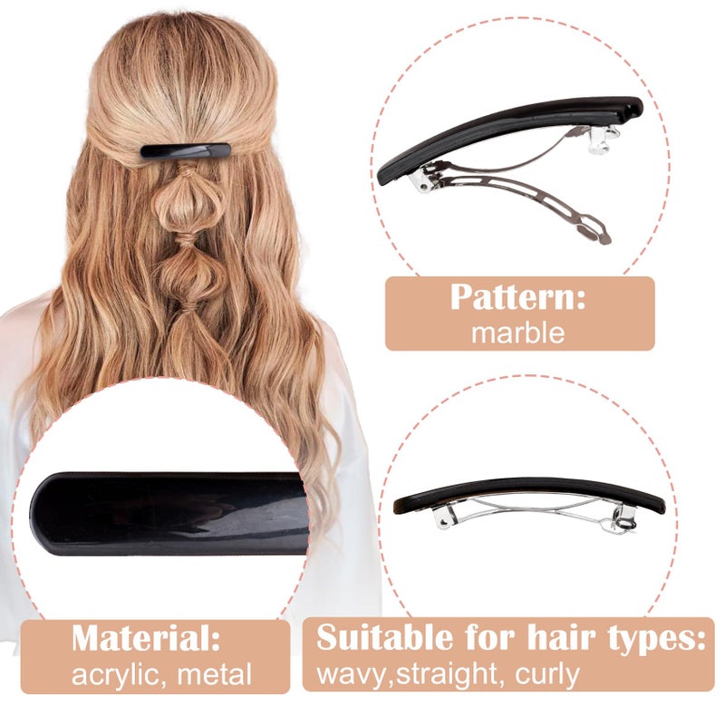 STSTR 4PCS French Barrette Hair Clips for Women, 2.48 Inch Small Tortoise Shell Hair Clip, Curved Glossy Thin Hair Flat Hair Accessories for Women - Black, Oval Style - Image 3