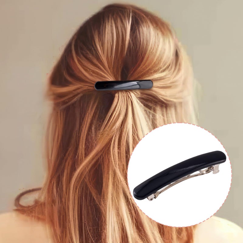 STSTR 4PCS French Barrette Hair Clips for Women, 2.48 Inch Small Tortoise Shell Hair Clip, Curved Glossy Thin Hair Flat Hair Accessories for Women - Black, Oval Style - Image 5