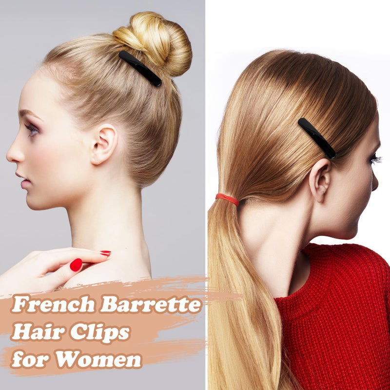 STSTR 4PCS French Barrette Hair Clips for Women, 2.48 Inch Small Tortoise Shell Hair Clip, Curved Glossy Thin Hair Flat Hair Accessories for Women - Black, Oval Style - Image 4
