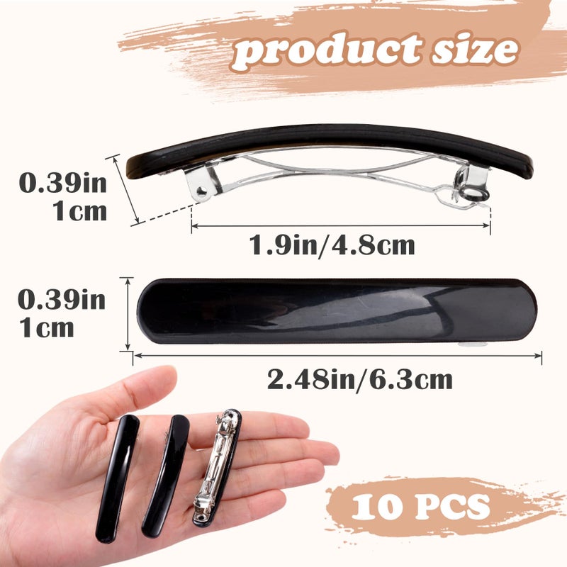 STSTR 4PCS French Barrette Hair Clips for Women, 2.48 Inch Small Tortoise Shell Hair Clip, Curved Glossy Thin Hair Flat Hair Accessories for Women - Black, Oval Style - Image 2