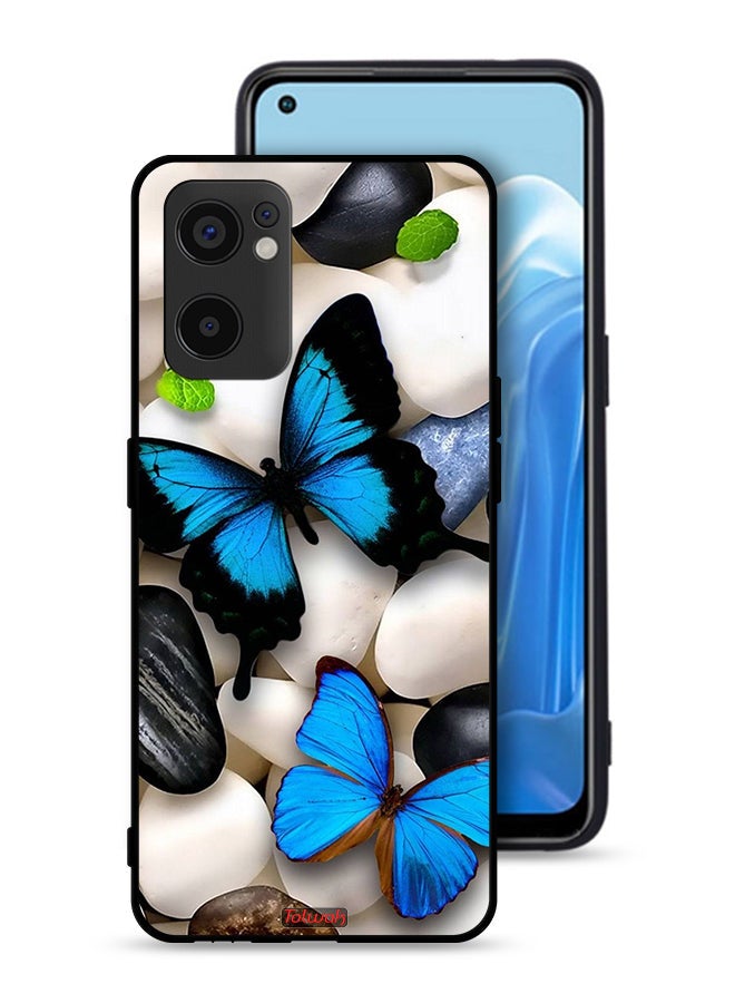 Tolwak Oppo Reno7 SE 5G Protective Case Cover Butterflies On Stones - Image 1