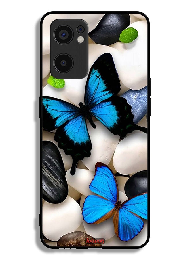 Tolwak Oppo Reno7 SE 5G Protective Case Cover Butterflies On Stones - Image 2