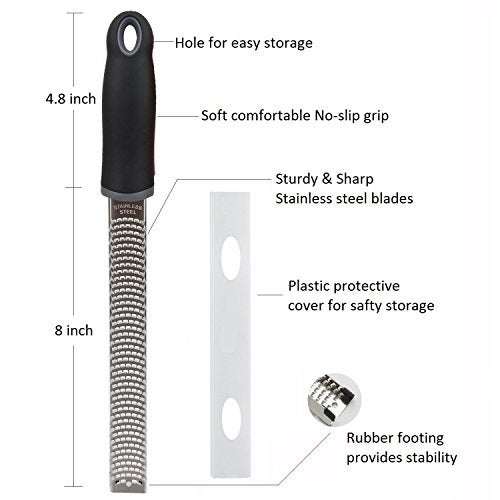 ALLWIN-HOUSEWARE W Lemon Zester, Stainless Steel Kitchen Cheese Grater, Plastic Cover Ergonomic Soft Black Handle - Image 5
