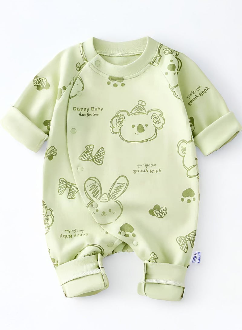 Green Baby Jumpsuit with Koala and Bunny Print Soft Cotton Romper for Newborns and Infants 0-6 Months Unisex Jumpsuit - Image 1