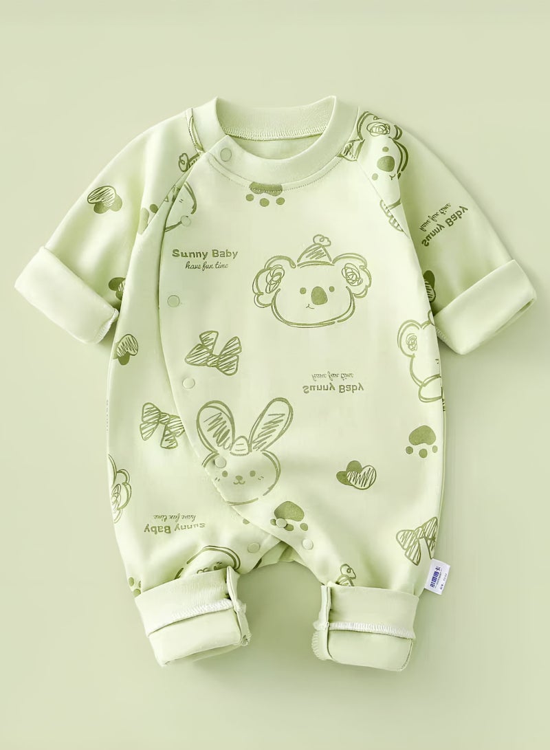 Green Baby Jumpsuit with Koala and Bunny Print Soft Cotton Romper for Newborns and Infants 0-6 Months Unisex Jumpsuit - Image 2