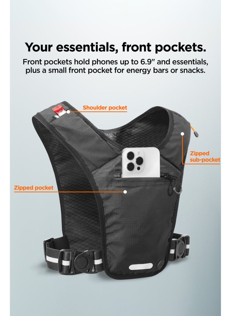 Spigen Running Vest Dynamic Shield A720 Lightweight Unisex Reflective Run Vest with Phone Holder Front Storage Pocket Key Clip & Adjustable Fit for Jogging Marathon – Black - Image 4