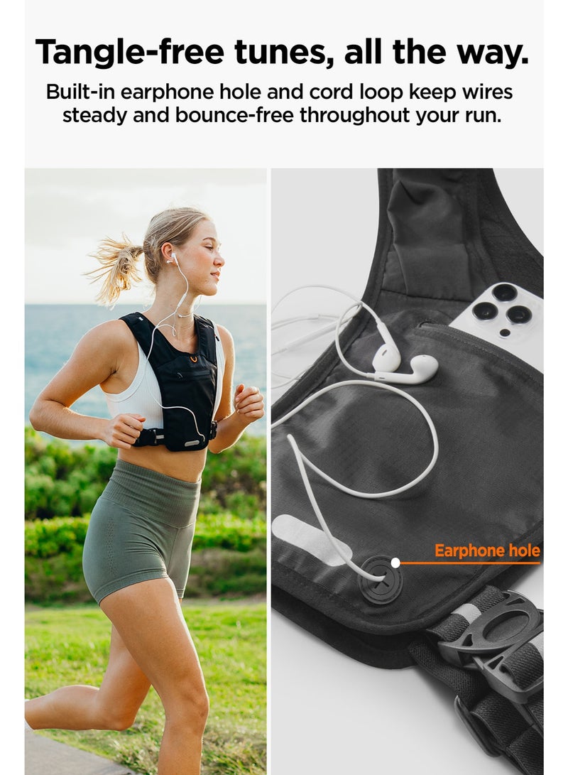 Spigen Running Vest Dynamic Shield A720 Lightweight Unisex Reflective Run Vest with Phone Holder Front Storage Pocket Key Clip & Adjustable Fit for Jogging Marathon – Black - Image 5