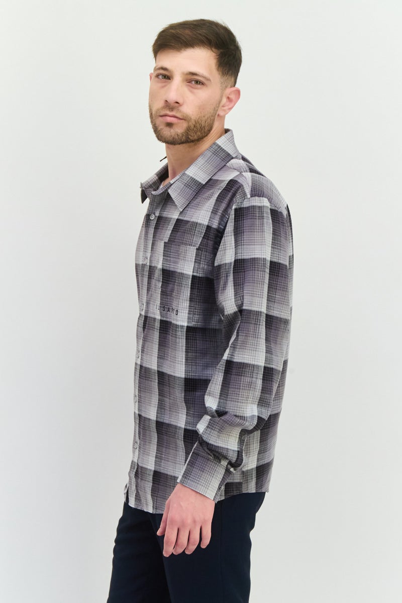 IL SARTO Men Regular Fit Plaid Long Sleeves Casual Shirt, Charcoal - Image 2