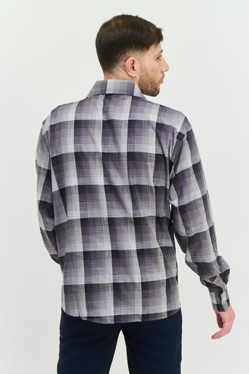 IL SARTO Men Regular Fit Plaid Long Sleeves Casual Shirt, Charcoal - Image 3