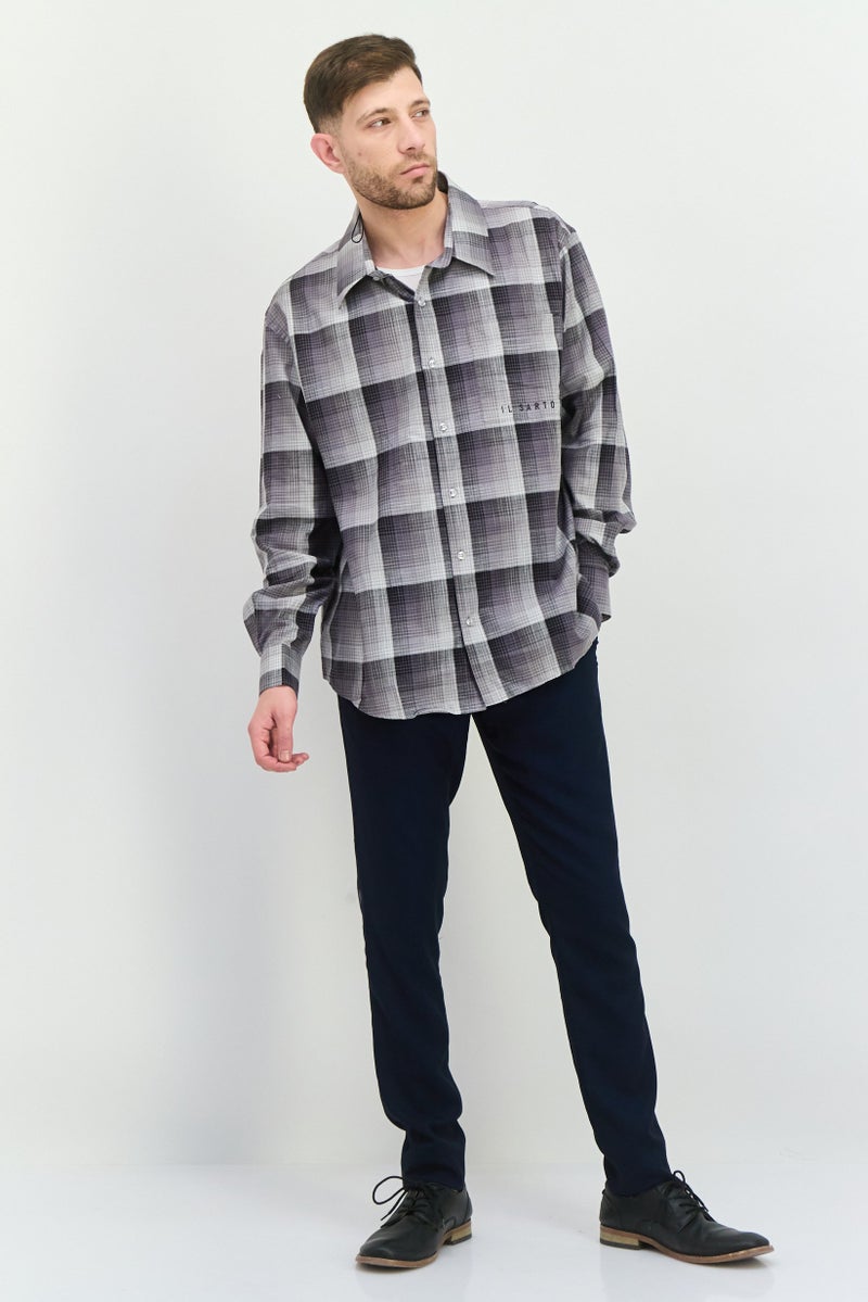 IL SARTO Men Regular Fit Plaid Long Sleeves Casual Shirt, Charcoal - Image 4