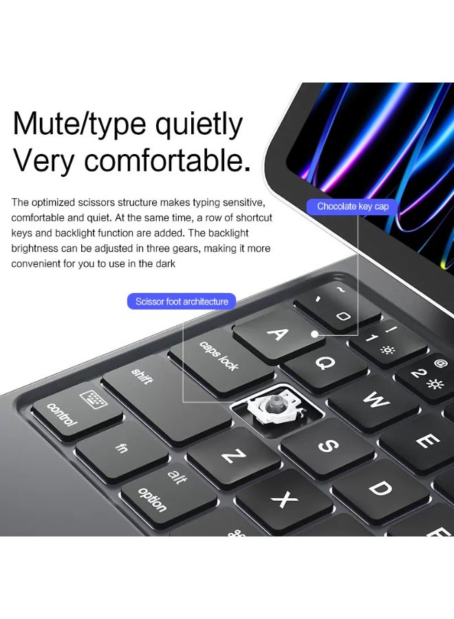 زيترا حالة لوحة المفاتيح المغناطيسية لـ iPad 11 بوصة (A16 ، 2025) / iPad الجيل العاشر 10.9 " (2022) ، لوحة المفاتيح المغناطيسية لـ iPad 11 / 10 ، لوحة تعقب متعددة اللمس ، 7 ألوان مفاتيح مضاءة خلفية ، موقف مغناطيسي عائم - Image 4