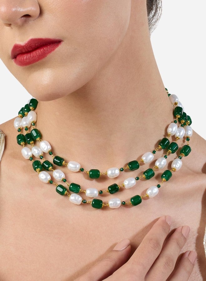 Zaveri Pearls قلادة زافيري بيرلز متعددة الطبقات باللونين الأخضر والأبيض، بتصميم عصري أنيق للنساء - ZPFK21307 - Image 3