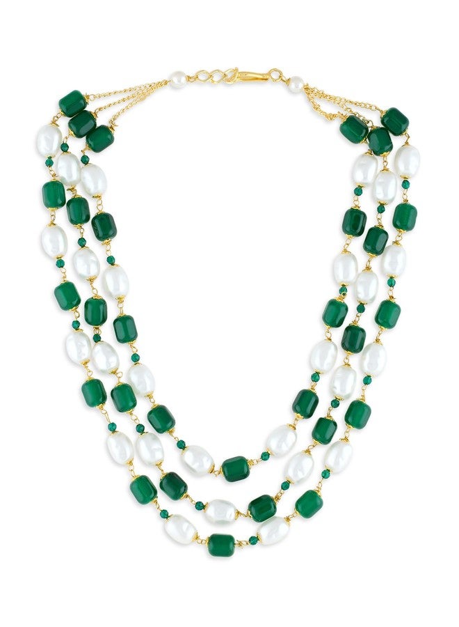 Zaveri Pearls قلادة زافيري بيرلز متعددة الطبقات باللونين الأخضر والأبيض، بتصميم عصري أنيق للنساء - ZPFK21307 - Image 1