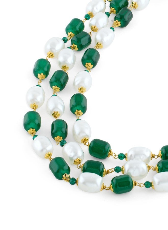 Zaveri Pearls قلادة زافيري بيرلز متعددة الطبقات باللونين الأخضر والأبيض، بتصميم عصري أنيق للنساء - ZPFK21307 - Image 4