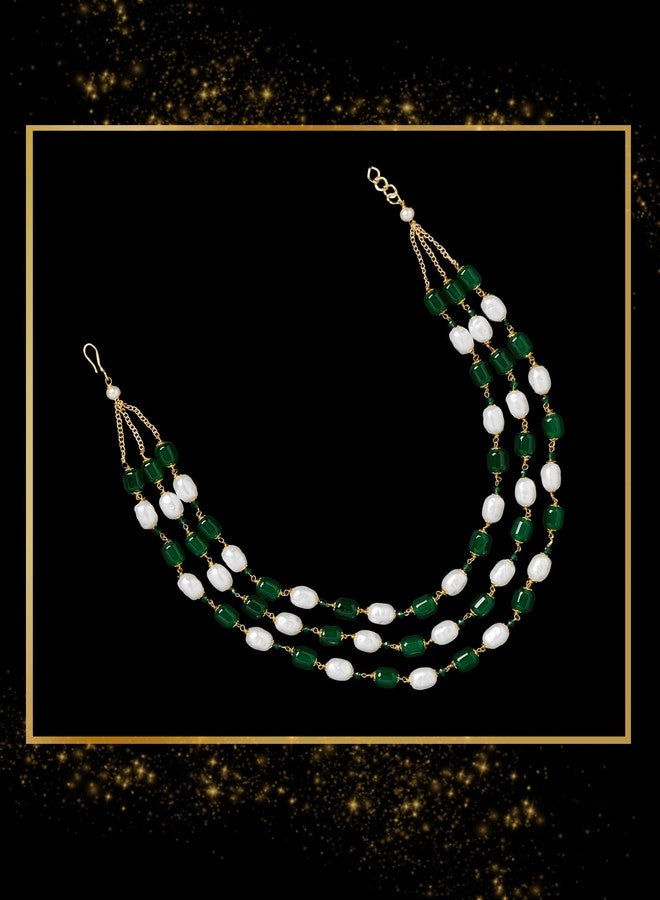Zaveri Pearls قلادة زافيري بيرلز متعددة الطبقات باللونين الأخضر والأبيض، بتصميم عصري أنيق للنساء - ZPFK21307 - Image 2