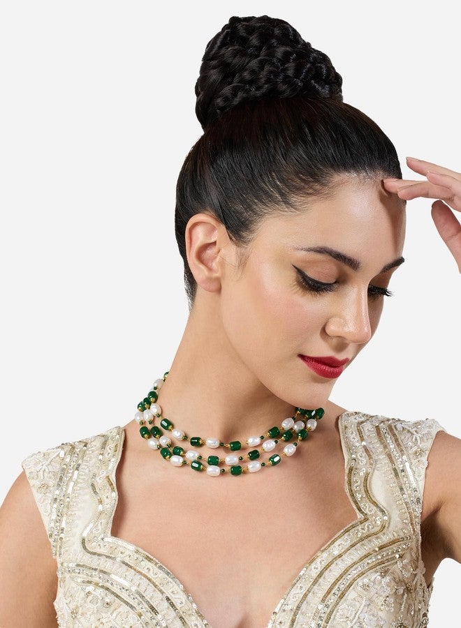 Zaveri Pearls قلادة زافيري بيرلز متعددة الطبقات باللونين الأخضر والأبيض، بتصميم عصري أنيق للنساء - ZPFK21307 - Image 5