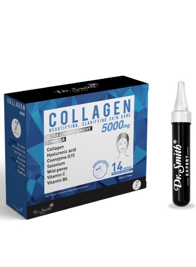 Dr.Smith Dr. Smith's Expert Collagen Vials Cure 5000mg - Brightens Complexion, Clears Skin, Reduces Wrinkles, Aids in Prevention of Acne, 100% Natural Fish Collagen - Image 1
