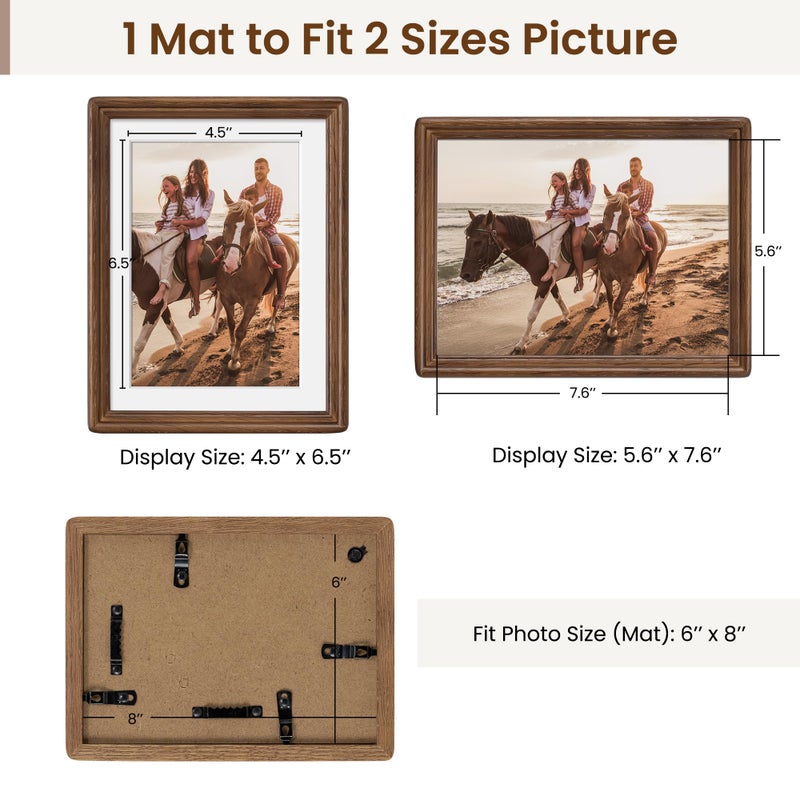 Axeman Axeman 6x8 Natural Solid Oak Wood Picture Frame with 5x7 Mat  Premium Rustic Wooden Photo Frames with Plexiglass  Poster Photo Frame Suitable for Gallery Wall Mount or Tabletop  Walnut  3 Packs - Image 2