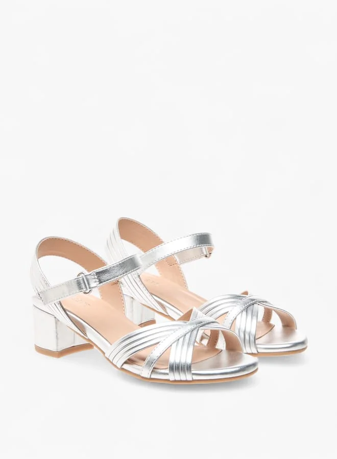 Celeste Girls Block Heeled Strappy Sandals With Hook And Loop Closure