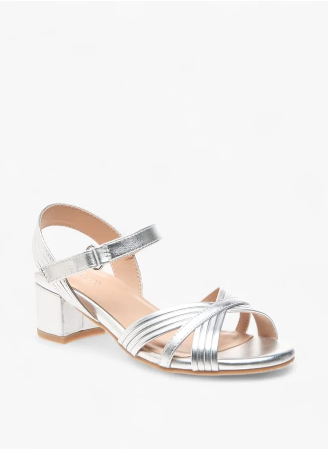 Celeste Girls Block Heeled Strappy Sandals With Hook And Loop Closure
