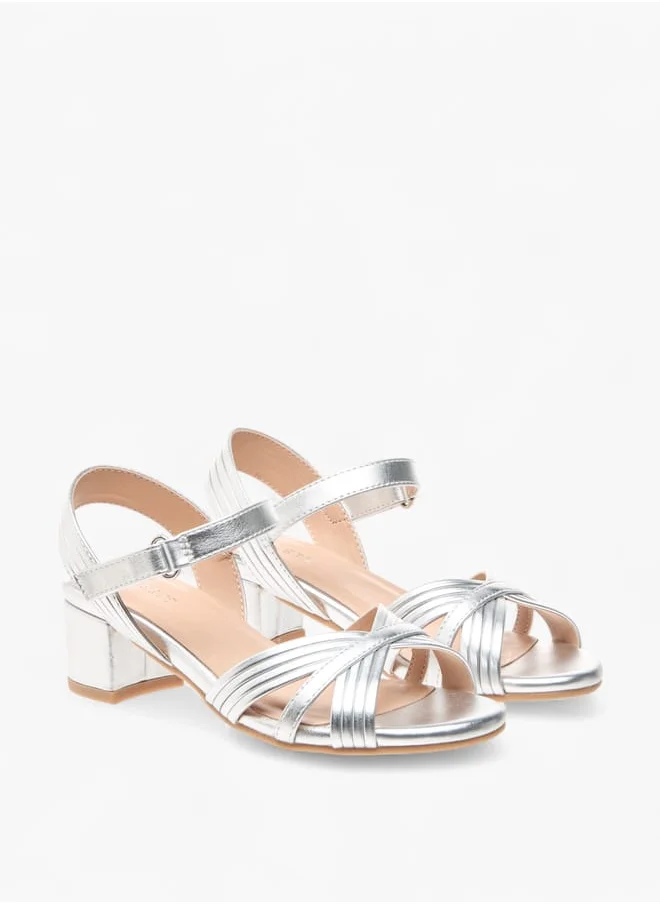 Celeste Girls Block Heeled Strappy Sandals With Hook And Loop Closure