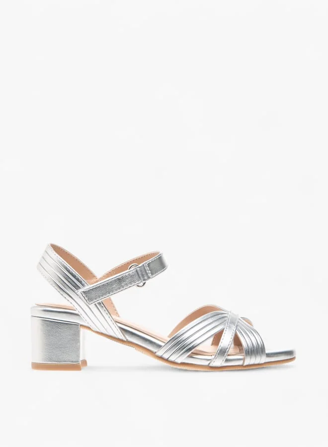 Celeste Girls Block Heeled Strappy Sandals With Hook And Loop Closure