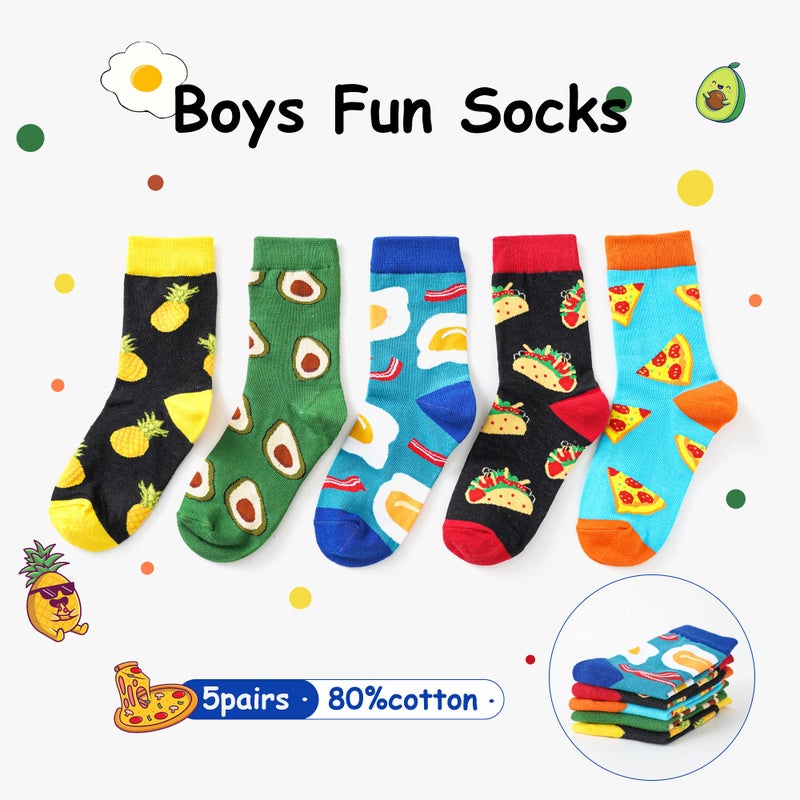 BONANGEL Boys Socks 5-8 Years Old, Fun Novelty Animal Food Space Crazy Funny Cute Kids Socks 8-10 10-12 Years 5 Pairs - Image 5