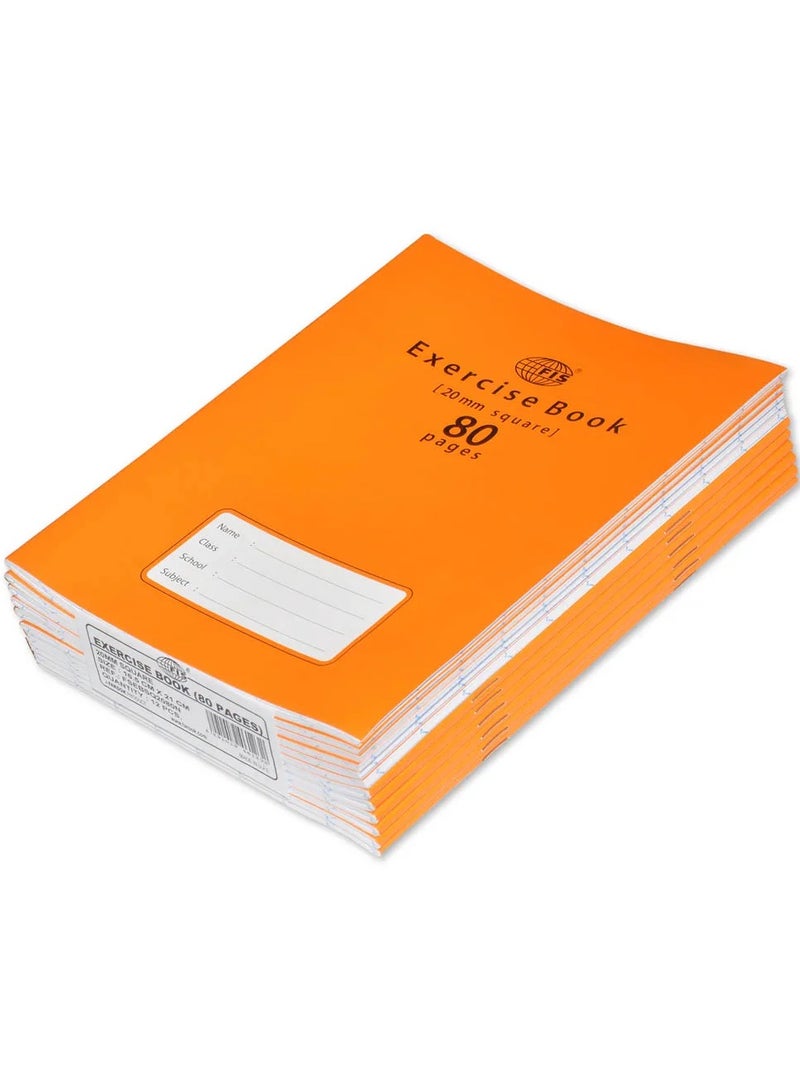 FIS Exercise Book, Size 165x210mm, 40 Sheets, 80 Pages, 20mm Square Gridlines, Packet of 12 Pieces, Neon Orange Cover with Mathematical Info-FSEBSQ2080N - Image 1