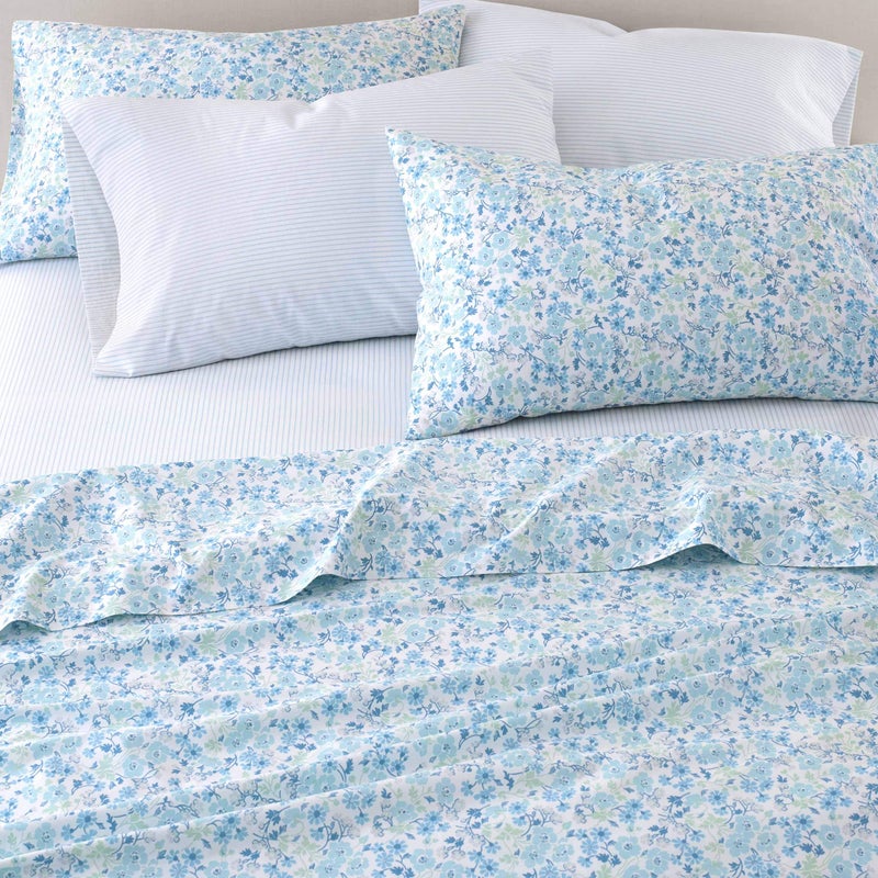 Laura Ashley - King Sheets, Cotton Percale 6-Piece Bedding Set, Crisp & Cool Home Decor (Jaynie Pastel Blue, King) - Image 2