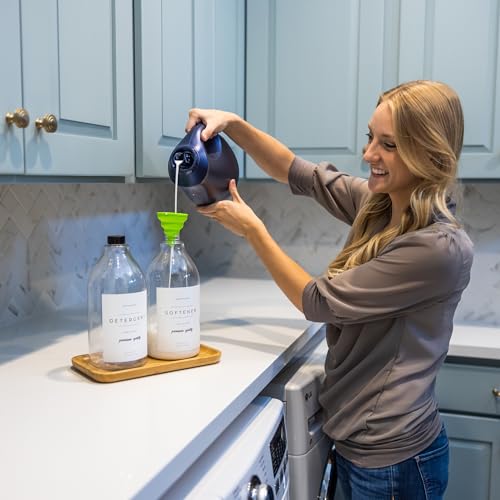 Happy Home Laundry Detergent Dispenser - Fabric Softener Liquid Dispenser for Laundry Room - 64oz Plastic Soap Dispenser, Waterproof Labels, Collapsible Funnel, Extra Labels, Measuring Cup&Bamboo Tray - Set of 2 - Image 3