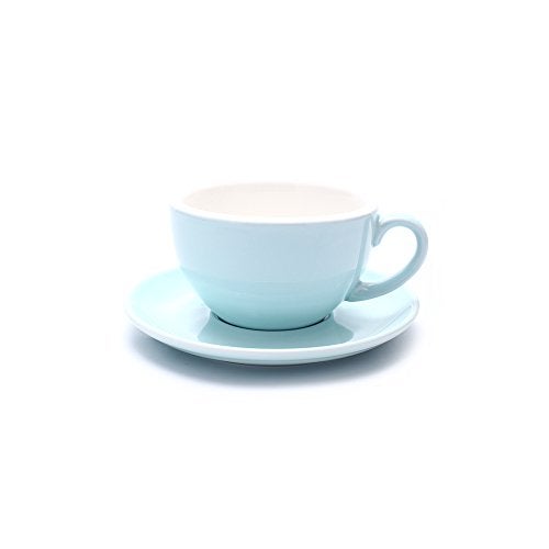 Coffeezone Latte Art Cup and Saucer for Latte & Cappuccino, Great Cup Shape for Coffee Shop and Barista, Ceramic (Glossy Light Blue, 10.5 oz) - Image 1