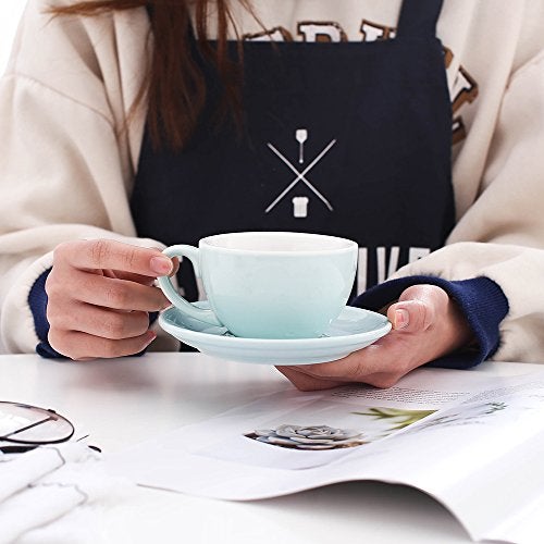 Coffeezone Latte Art Cup and Saucer for Latte & Cappuccino, Great Cup Shape for Coffee Shop and Barista, Ceramic (Glossy Light Blue, 10.5 oz) - Image 2
