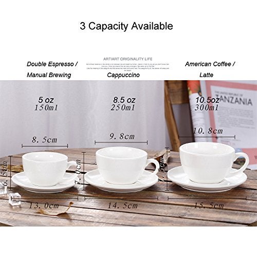 Coffeezone Latte Art Cup and Saucer for Latte & Cappuccino, Great Cup Shape for Coffee Shop and Barista, Ceramic (Glossy Light Blue, 10.5 oz) - Image 4