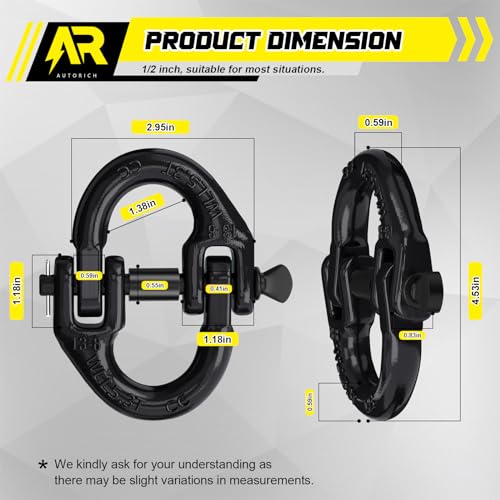 AUTORICH Safety Chain Connector Link, 1/2IN Tow Hitch Hammerlock Coupling Link, 2 Pack G80 Alloy Steel Tow Chain Connector, Quick Install & Remove, 12000 lbs Load Limit, Black - Image 2