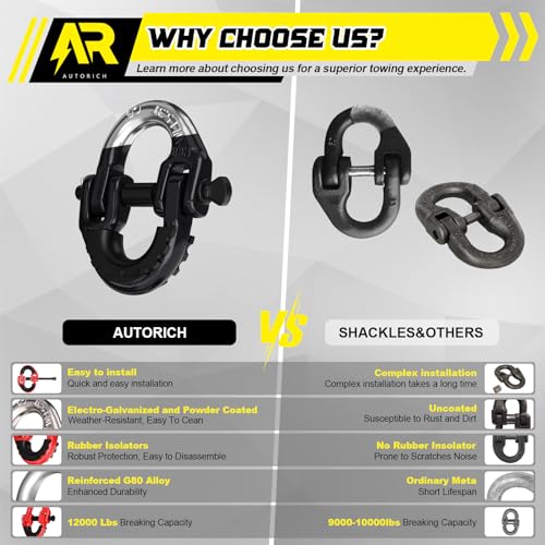 AUTORICH Safety Chain Connector Link, 1/2IN Tow Hitch Hammerlock Coupling Link, 2 Pack G80 Alloy Steel Tow Chain Connector, Quick Install & Remove, 12000 lbs Load Limit, Black - Image 5