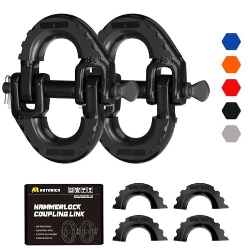 AUTORICH Safety Chain Connector Link, 1/2IN Tow Hitch Hammerlock Coupling Link, 2 Pack G80 Alloy Steel Tow Chain Connector, Quick Install & Remove, 12000 lbs Load Limit, Black - Image 1